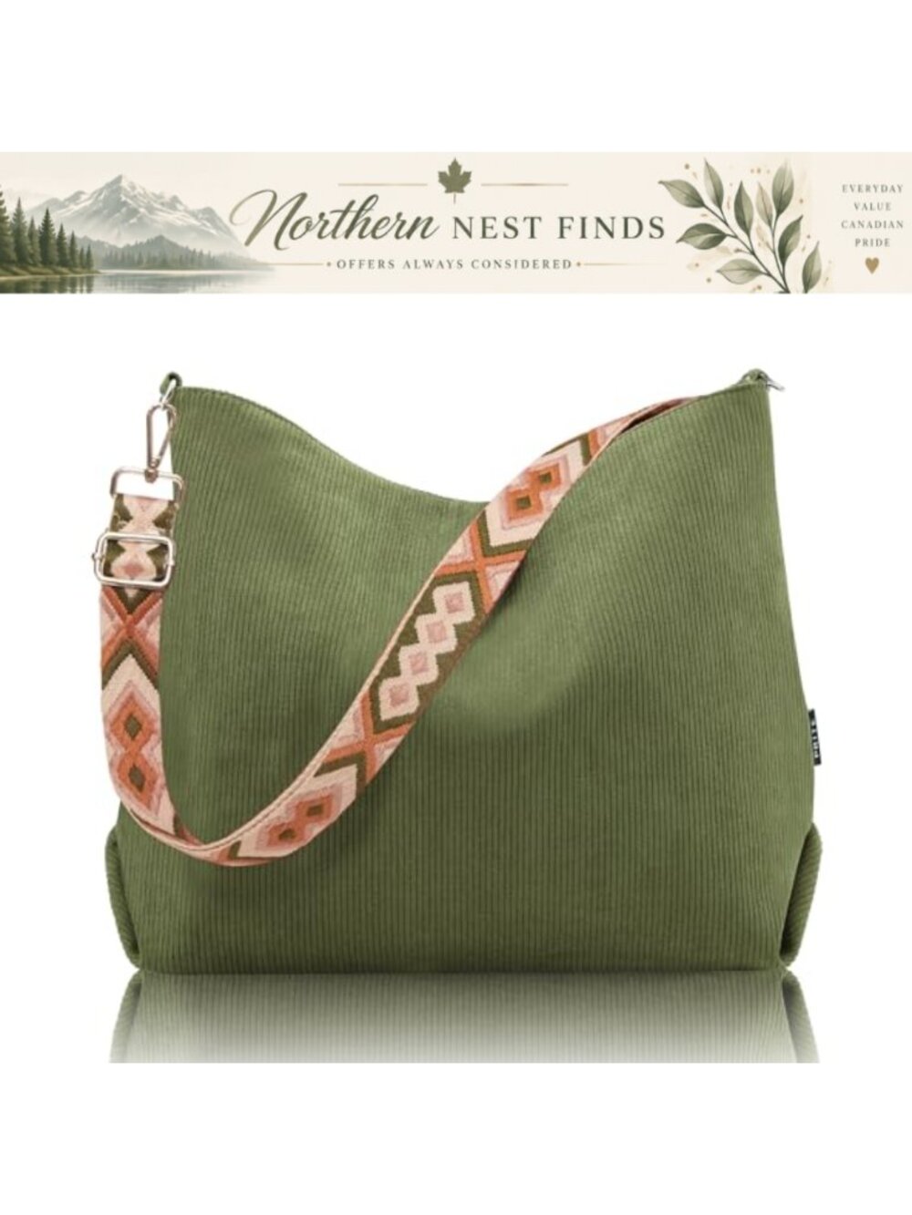 Corduroy Tote Bag with Zipper Adjustable Strap Shoulder Bag